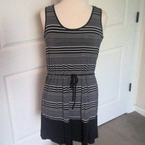 Olive & Oak M Navy & White Striped Tank Dress with Drawstring Waist